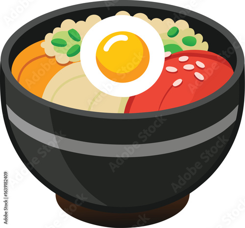 Korean bibimbap rice bowl illustration