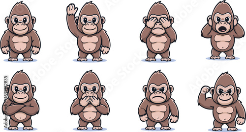 vector illustration of gorilla primal chimpanzee orangutans funny cute cartoon mascot character cartoon with 8 poses 02