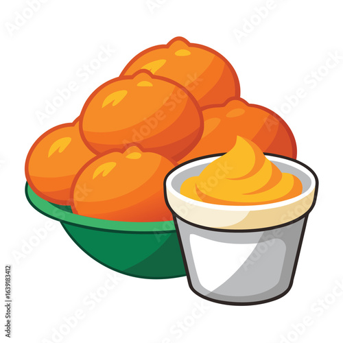 Chicken nuggets with dipping sauce on white background