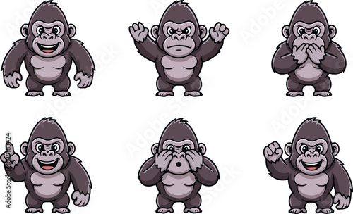 vector illustration of gorilla primal chimpanzee orangutans funny cute cartoon mascot character cartoon with 6 poses 