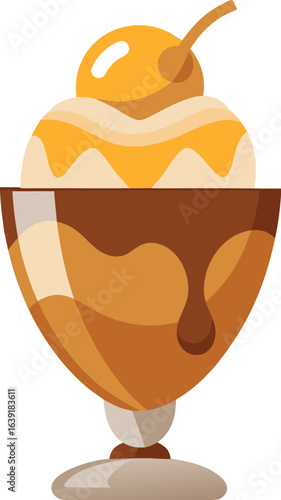 Chocolate fudge sundae with caramel drizzle illustration