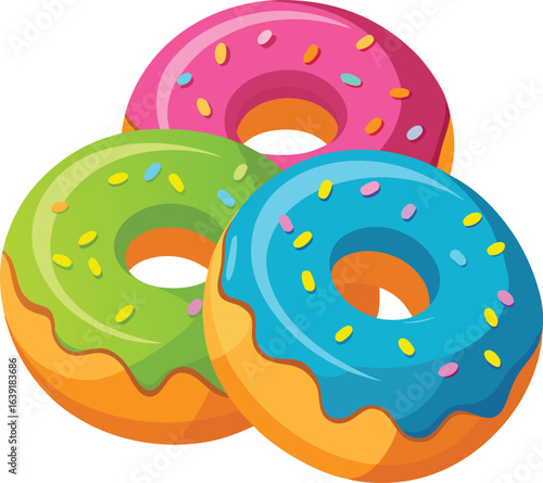 Colorful donuts with glaze on white background