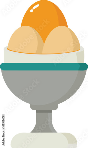 Hard boiled eggs in an egg cup on a white background