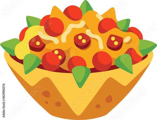 Delicious nachos loaded with toppings on a white background
