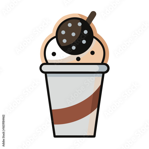 Oreo ice cream cup with cookie garnish illustration