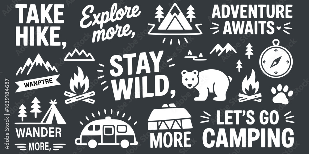 Fototapeta premium Adventure and Camping Outdoor Design with Hiking, Wildlife, and Nature Elements