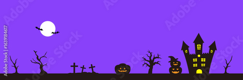 ハロウィンの夜、お城と墓地の風景
