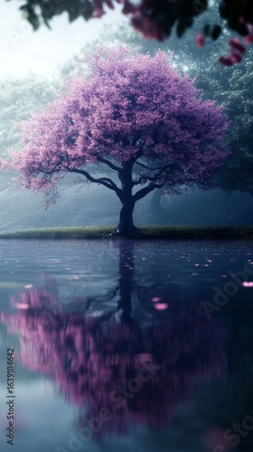 painting of a beautiful tree with purple leaves