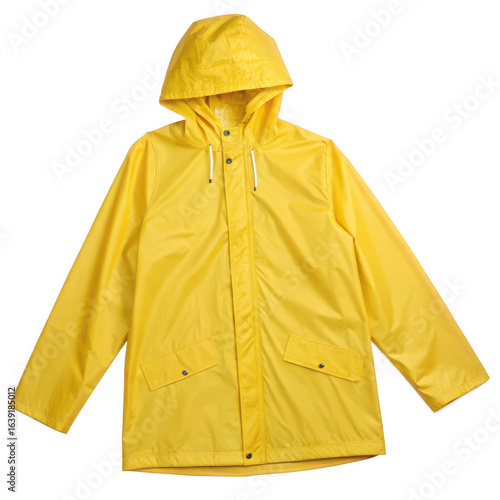Yellow hooded raincoat isolated on transparent background