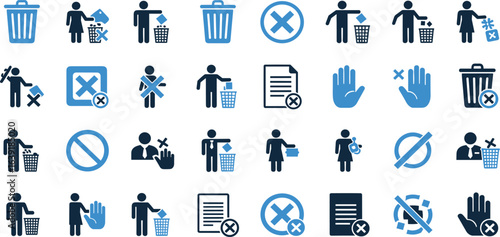 Delete icon set. Containing delete button, trash, undo, throw, remove, and more. Vector illustration