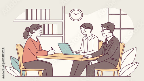 Business meeting illustration teamwork collaboration office coworkers discussion presentation and planning strategy