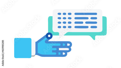 Hand holding chat bubble vector graphic for social media marketing and communication design elements usage