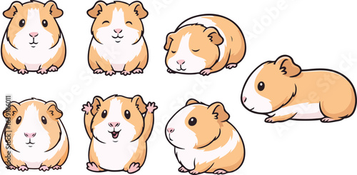 vector illustration of guinean pig hamster funny cute cartoon mascot character cartoon with 7 poses 02