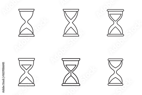 Six Hourglass Icons Representing Time Passing Deadline and Urgency on White Background a Concept for Time Management