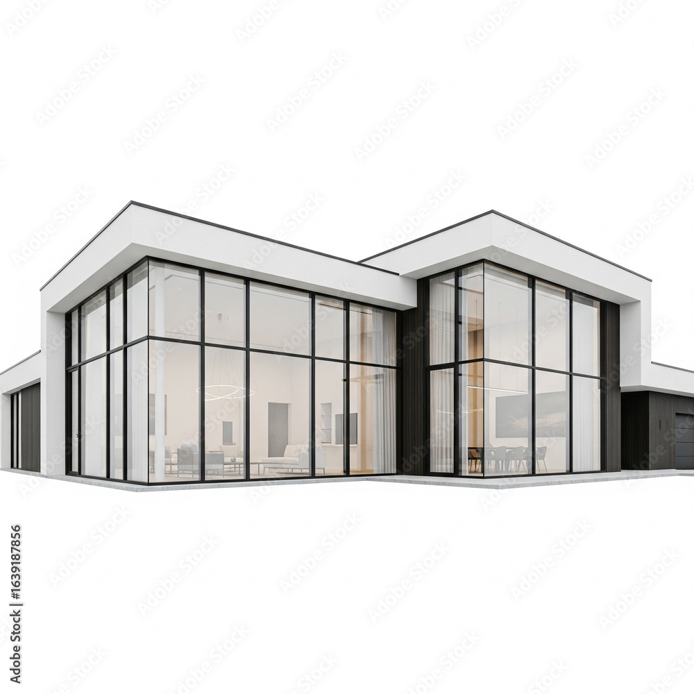 Obraz premium house with luxury glass windows, isolated on a white background