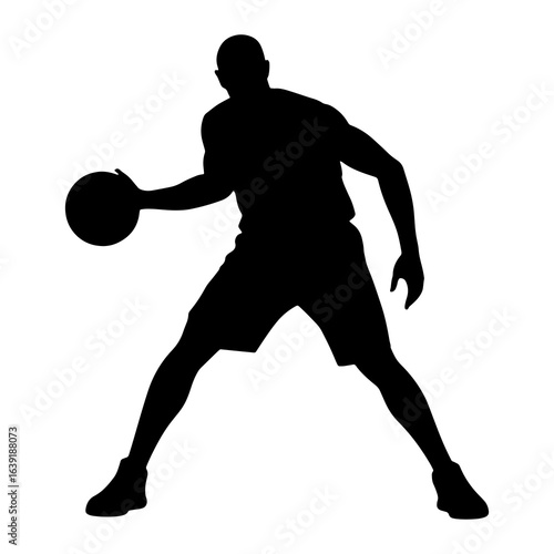Basketball player dribbling black silhouette white