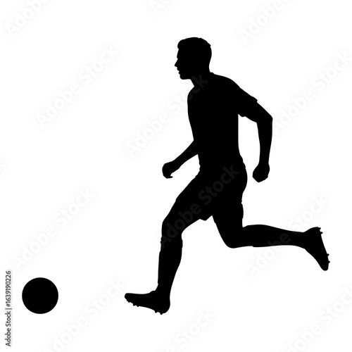 Soccer player kicking ball silhouette football black
