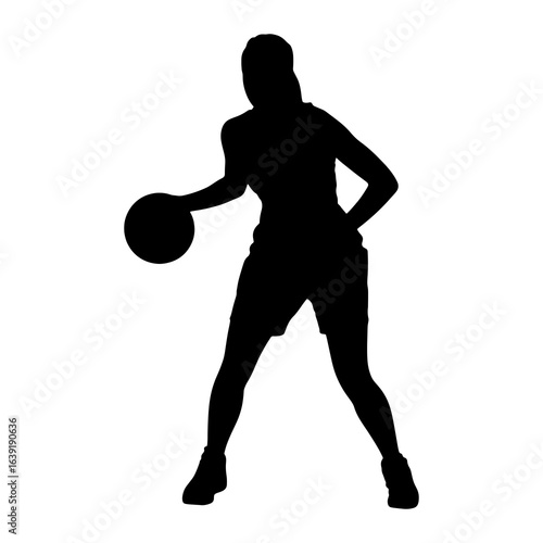 Woman dribbling basketball silhouette athlete sport