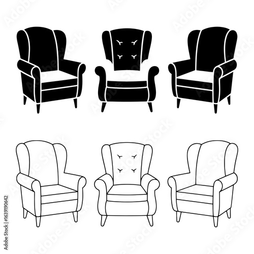 Wingback armchair silhouettes furniture seating