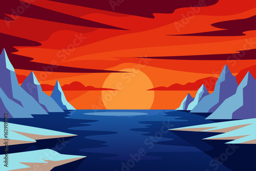 frozen fjord  fiery sky