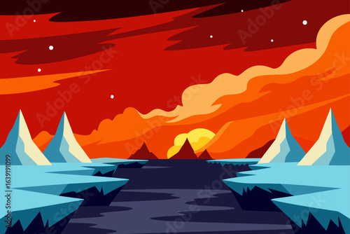 frozen fjord  fiery sky