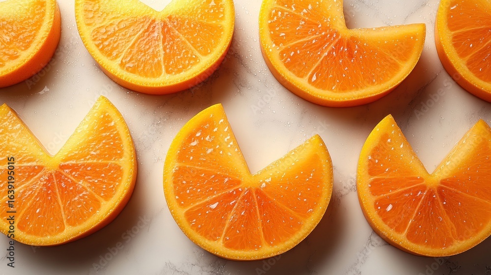 Fototapeta premium Orange slices arranged, geometric patterns