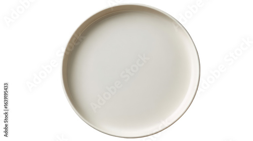 Minimalist round off-white ceramic plate with a smooth matte finish seen from a top-down view.