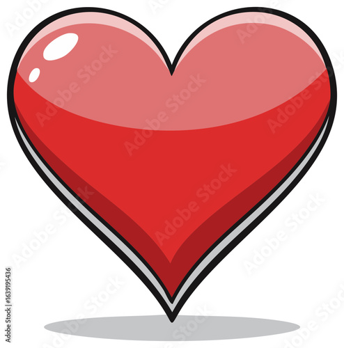 Vibrant red glossy heart illustration with a bold outline symbolizing love passion affection and romance
