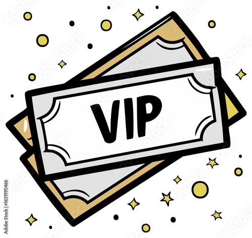 Cartoon Style VIP Pass Illustration with Stars and Dots Symbolizing Exclusive Access