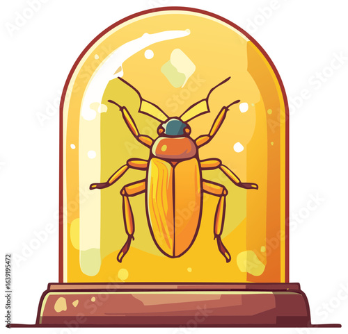 Cartoon Illustration of a Beetle Inside a Glass Dome