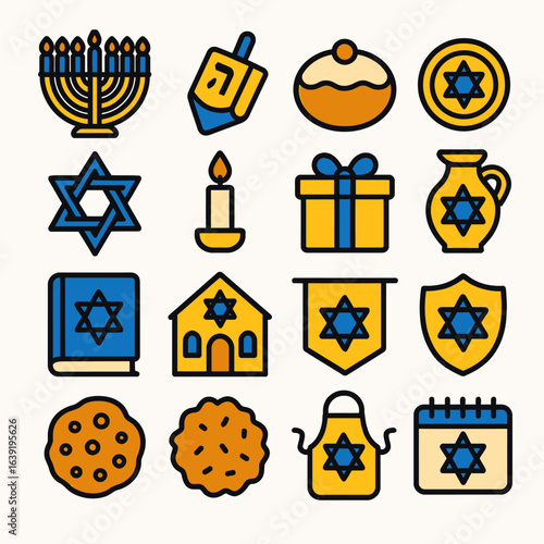 Jewish icons present hanukkah graphic elements isolated