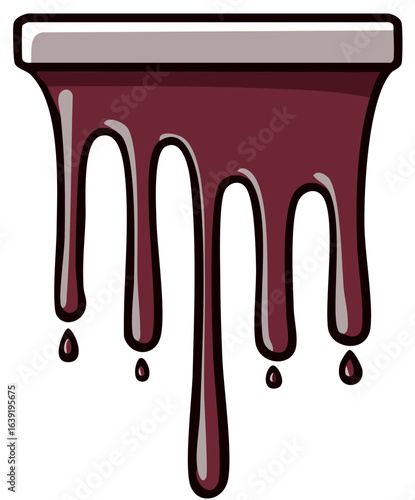 Dark red viscous liquid dripping from a flat rectangular surface