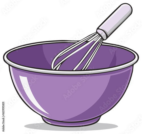 Purple Mixing Bowl with Wire Whisk for Baking and Cooking