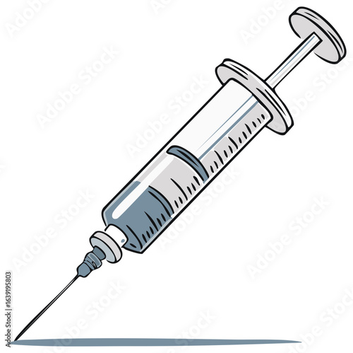 Syringe Illustration with Needle and Liquid Solution for Medical or Scientific Injection Needs