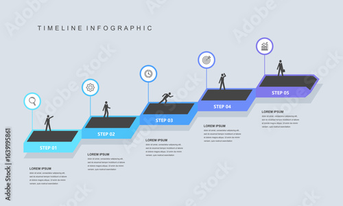 Business timeline infographic ladder. with icons and 5 steps. Business Milestone. Vector illustration