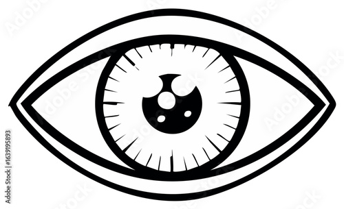 Bold Black Outline Eye Illustration Graphic: Human Vision, Iris, and Detailed Pupil