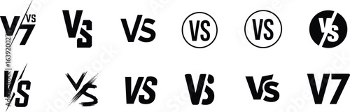 Versus VS graphic design set, competition icons, comparison symbols, branding elements, typography styles, creative layout
