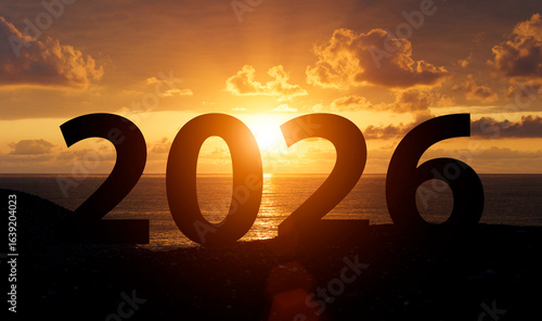 Silhouette of 2026 at Sunset. New Year and Future Plans