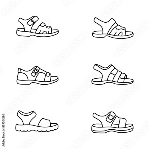 Six Different Line Drawings of Sandals