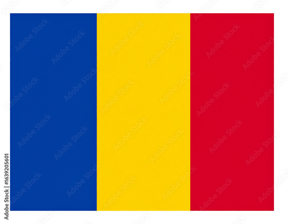 Fototapeta premium Flat Romania National Flag with Vertical Tricolor, isolated on a transparent background.