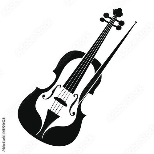 Monochrome Illustration of a Violin with Bow Classical Musical Instrument Aesthetic Black and White Elegant Music Fine Art