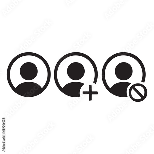Default profile avatar icon. User account dp containing add, block and verified symbol for social media website, app, UI. Transparent PNG and vector illustration