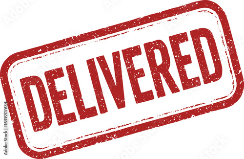 Delivered red grunge rubber stamp icon for shipping and package confirmation.