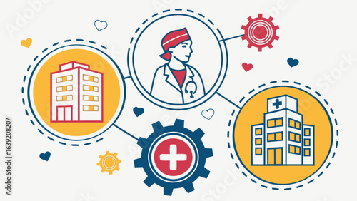Healthcare medical service concept with doctor hospital building and connected network design for seo purpose