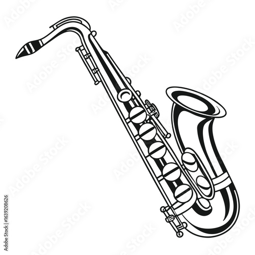 Monochromatic Saxophone Silhouette Captures Musical Elegance and Timeless Appeal for Jazz Music Enthusiasts and Artistic Instrument Designs