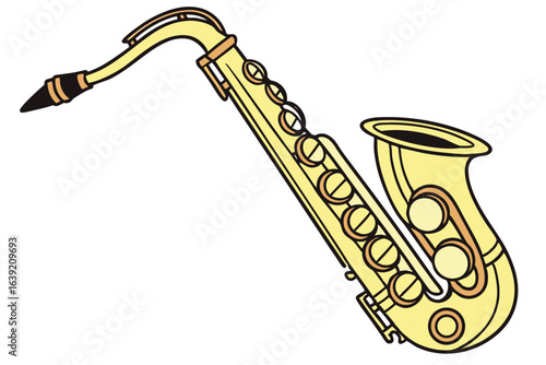 Vibrant and Detailed Illustration of a Saxophone Standing Out on a White Background Perfect for Music Enthusiasts