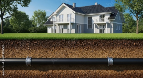 This image depicts the underground water supply system to a residential house, showing the pipes.