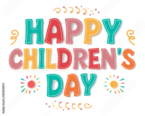 Happy childrens day design with balloons and kids playing jpeg and vector