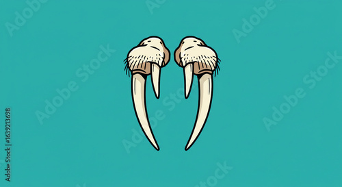 Stylized Walrus Tusks Illustration on Teal Background Cartoonish Vector Art.