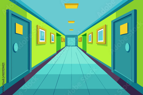 Perspective view of a cartoon hallway art